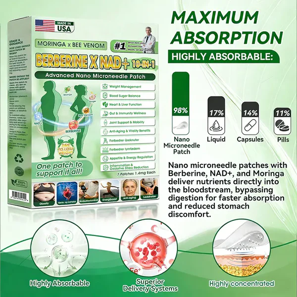 🧑‍⚕️🩺 Moringa · Berberine × NAD+ 𝟏𝟎-𝐢𝐧-𝟏 𝐀𝐝𝐯𝐚𝐧𝐜𝐞𝐝 𝐍𝐚𝐧𝐨 𝐌𝐢𝐜𝐫𝐨𝐧𝐞𝐞𝐝𝐥𝐞 𝐏𝐚𝐭𝐜𝐡 — 𝐎𝐧𝐜𝐞 𝐃𝐚𝐢𝐥𝐲, 𝐕𝐢𝐬𝐢𝐛𝐥𝐞 𝐑𝐞𝐬𝐮𝐥𝐭𝐬 𝐢𝐧 𝟕 𝐃𝐚𝐲𝐬✨