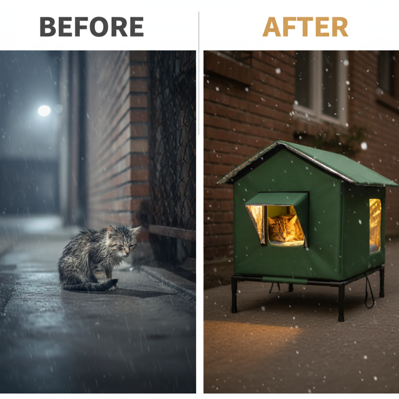 🐱 LIMITED-TIME 50% OFF! ✨ All-Weather Elevated Outdoor Cat House – Waterproof, Thermal Lining, Foldable 5
