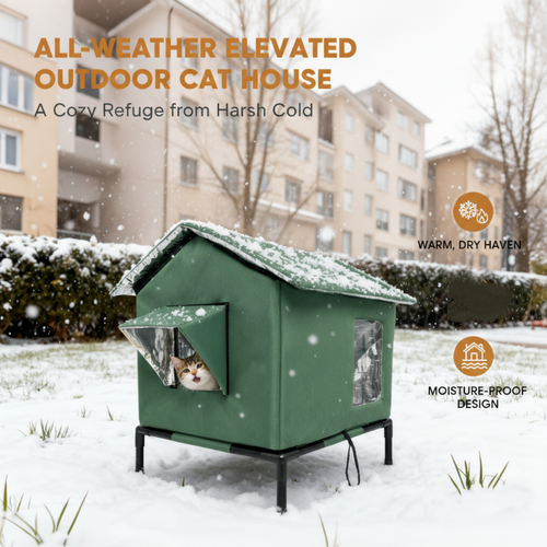🐱 LIMITED-TIME 50% OFF! ✨ All-Weather Elevated Outdoor Cat House – Waterproof, Thermal Lining, Foldable 1