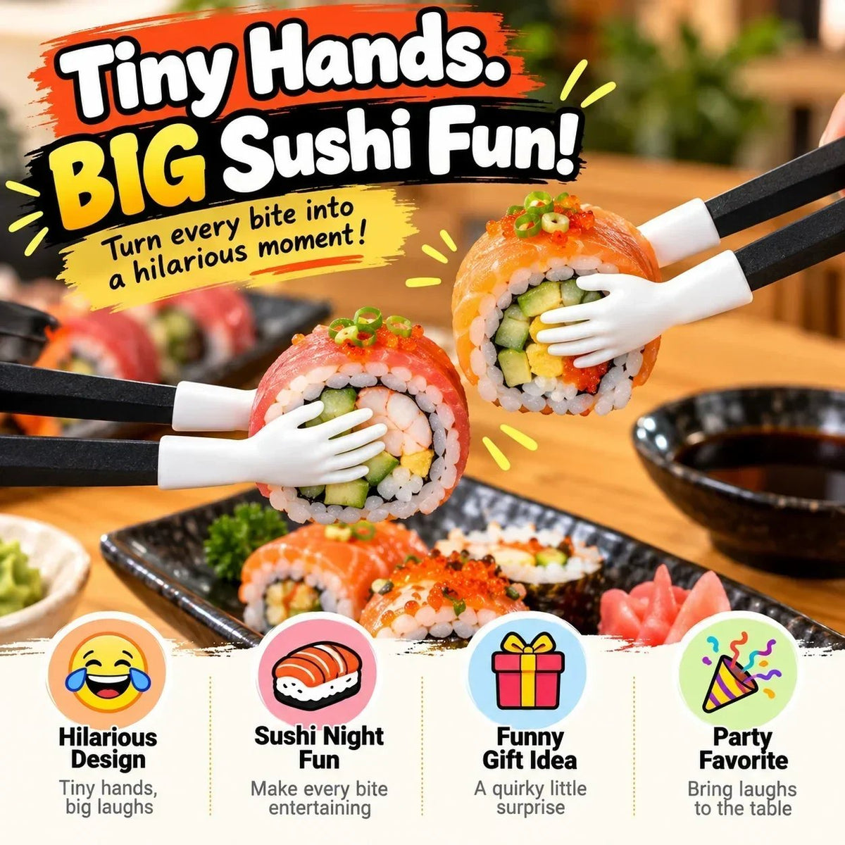 😂 Funny Tiny Hands Sushi Chopsticks – Hilarious Mini Hand Food Grabber for Sushi Lovers & Party Gifts