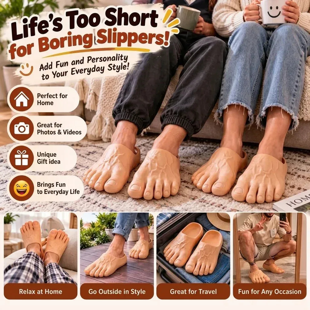🤣🎁Realistic Barefoot Prank Slippers – The Gift That Gets Everyone Laughing