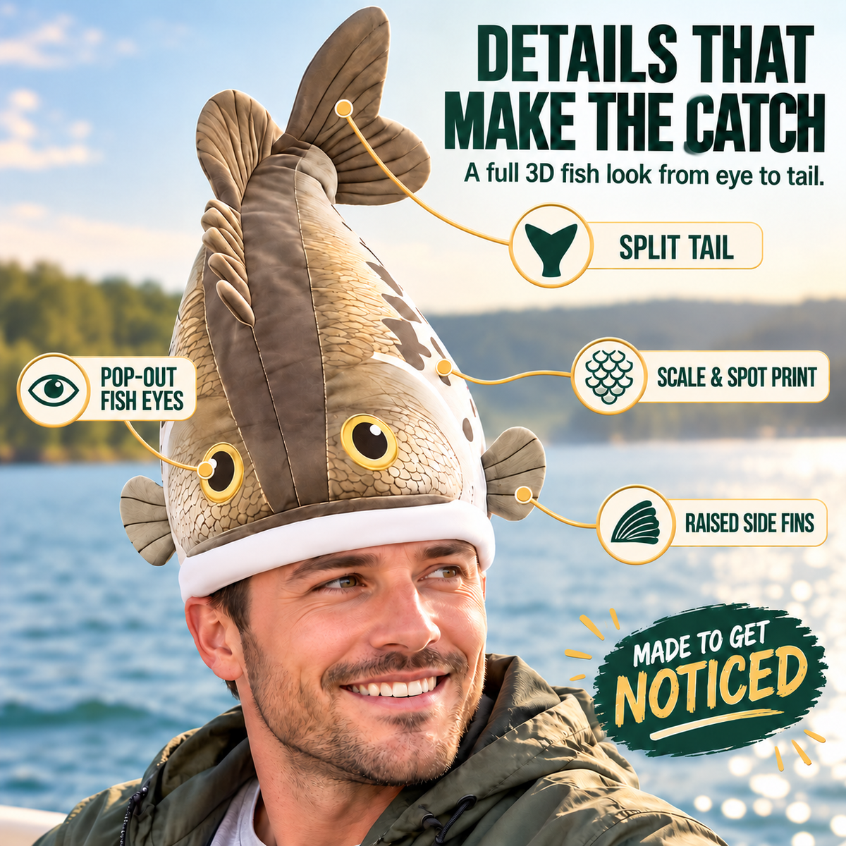 🐟 3D Fish-Shaped Novelty Hat — Funny Fishing Gift for Anglers, Lake Days & Parties