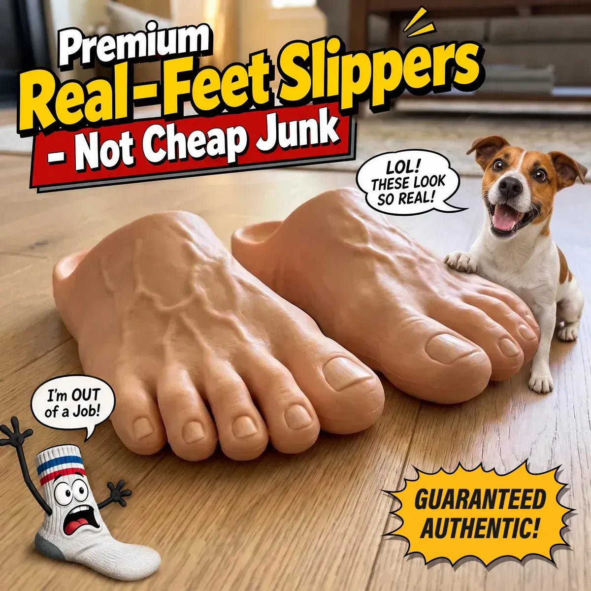 🤣🎁Realistic Barefoot Prank Slippers – The Gift That Gets Everyone Laughing